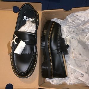 All Black Adrian Leather Platform Tassel Loafers. Made By: Dr. Martens